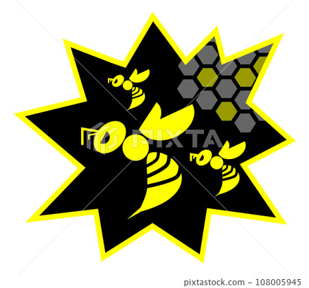 警告牌插圖告知危險和兇猛黃蜂的危險 108005945