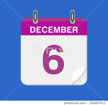 December 6. Calendar date. A leaf of the flip calendar. 108007612