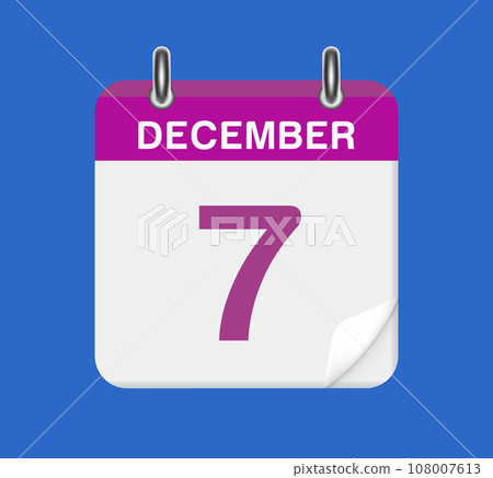 December 7. Calendar date. A leaf of the flip calendar. 108007613