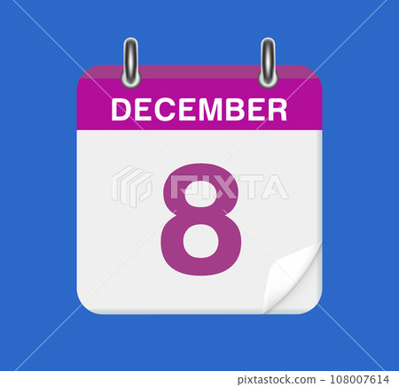 December 8. Calendar date. A leaf of the flip calendar. 108007614