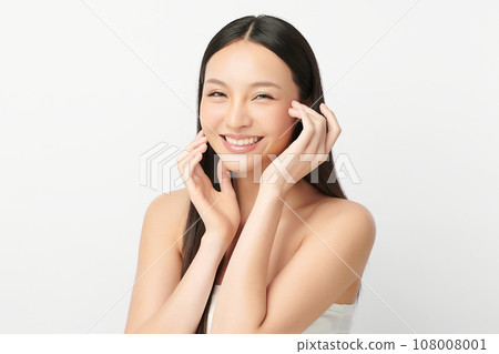 Beautiful young asian woman with clean fresh skin on white background, Face care, Facial treatment, Cosmetology, beauty and spa, Asian women portrait. 108008001