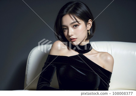 Woman wearing a black sexy dress (AI generated image) Woman wearing a black sexy dress (AI generated image) 108008377