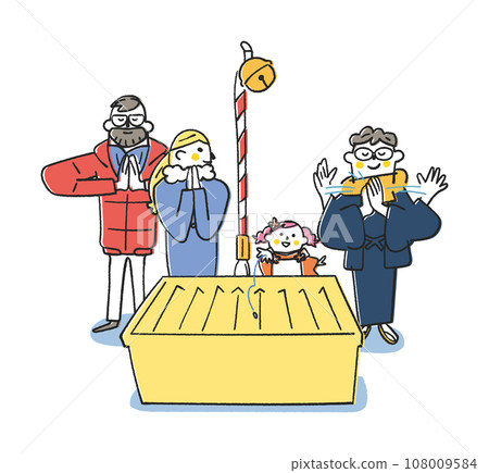 A child and father throwing money, foreign tourists looking at it, illustration material 108009584