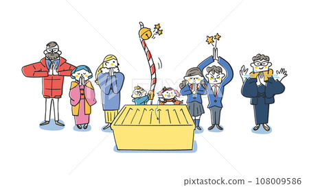 新年伊始，人們在神社熱情祈禱插畫素材 108009586