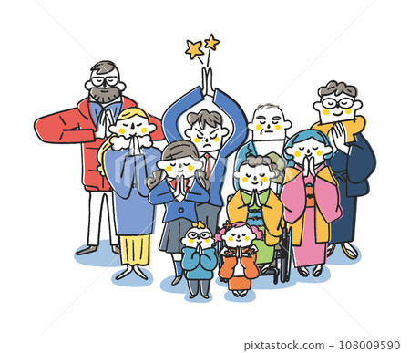 新年伊始，人們在神社熱情祈禱插畫素材 108009590