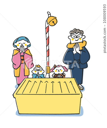 元旦一家人在功德箱前合手祈福插畫素材 108009593