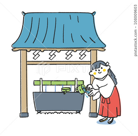 巫女在神社用水淨化自己的插畫素材 108009603