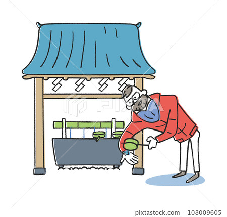 外國遊客在神社淨化自己的插畫素材 108009605