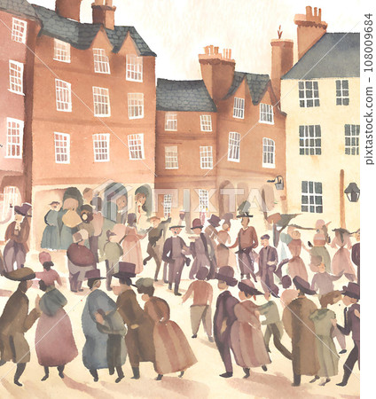 19世紀歐洲城市景觀插畫2（水彩插畫風格） 108009684