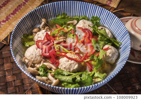 Pho with chicken dumplings Vietnamese cuisine 108009923