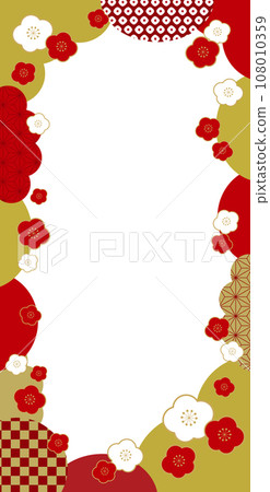 Plum and Japanese Pattern Japanese Style New Year Banner Frame Background / Vertical / Transparent / Red 108010359