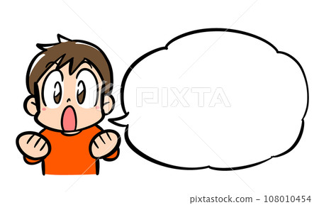 A boy emphasizing with a straight face and a speech bubble A boy emphasizing with a straight face and a speech bubble 108010454