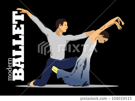 Modern ballet dancers colored 3d illustration. 108010515