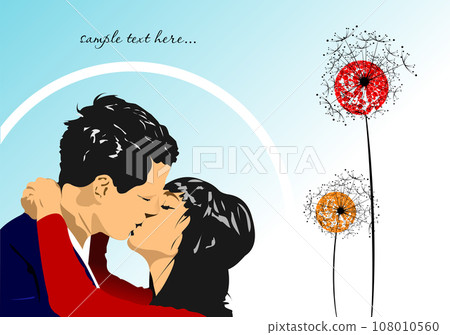 Valentine`s Day  Greeting Card with kissing couple. 108010560