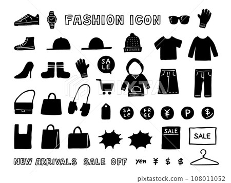 Hand drawn fashion icon set monochrome Hand drawn fashion icon set monochrome 108011052