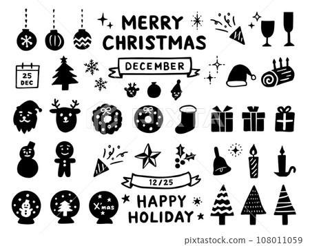 Hand-drawn Christmas icon set monochrome 108011059