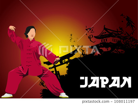 Oriental combat sports. Karate on japan backgroud. 108011197