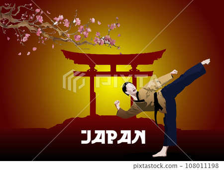 Oriental combat sports. Karate on japan backgroud. Oriental combat sports. Karate on japan backgroud. 108011198