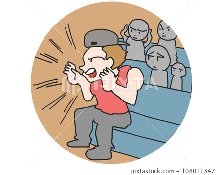 Illustration of people around him looking at a man who is jeering 108011347