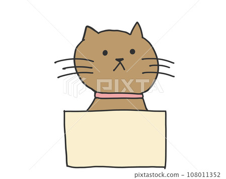 A cat with no expression in a cardboard box A cat with no expression in a cardboard box 108011352