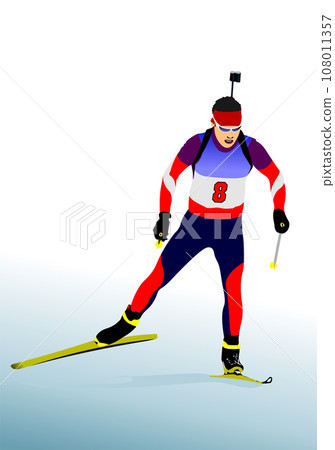 Biathlon runner colored silhouette. Vector Biathlon runner colored silhouette. Vector 108011357