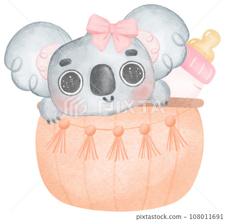 Adorable Baby Koala for Baby Shower and Nursery - Watercolor Art 108011691