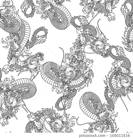 All-over dragon pattern perfect for textiles and backgrounds, 108011816