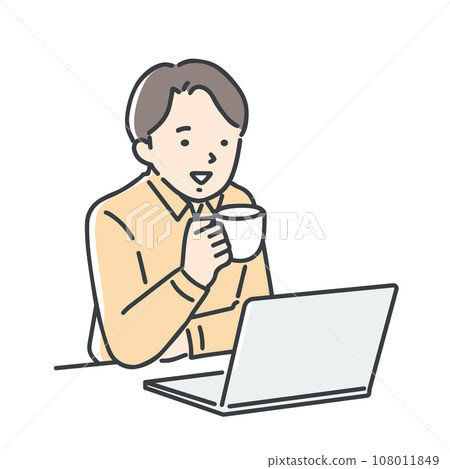 young man looking at a computer 108011849