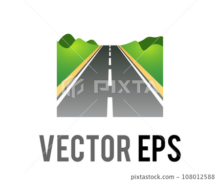 Vector car highway road icon with green mountains from person perspective Vector car highway road icon with green mountains from person perspective 108012588