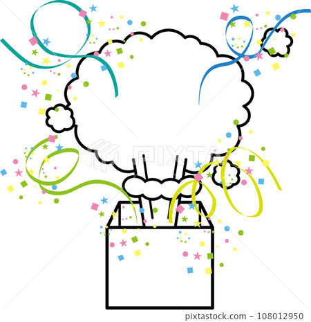 A smoke-shaped frame pops out of a box with confetti and tape. A smoke-shaped frame pops out of a box with confetti and tape. 108012950