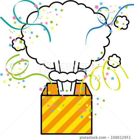 A smoke-shaped frame pops out of a box with confetti and tape. A smoke-shaped frame pops out of a box with confetti and tape. 108012951