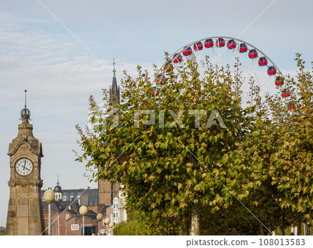 the city of Dusseldorf at the rhine river the city of Dusseldorf at the rhine river 108013583