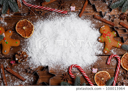 Christmas food on wood background Christmas food on wood background 108013964