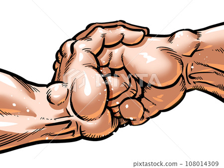 Gekiga manga style illustration of catching a fist with the palm Gekiga manga style illustration of catching a fist with the palm 108014309