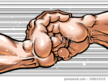 Gekiga manga style illustration of catching a fist with the palm 108014310