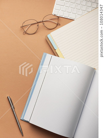 Flat lay, top view office table desk. 108014347