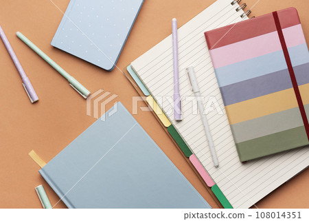 Flat lay, top view office table desk. 108014351