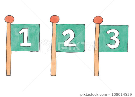 用水性筆和透明水彩顏料繪製的白色文字 123 綠旗插圖集 用水性筆和透明水彩顏料繪製的白色文字 123 綠旗插圖集 108014539