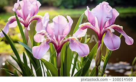 Dutch iris flower pink background material 108014560