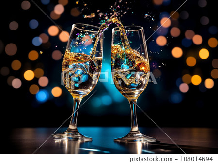 AI illustration, champagne poured into a glass 108014694