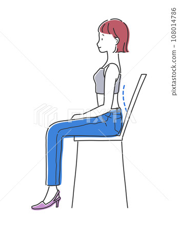 Illustration material of a woman sitting on a chair with her back arched 108014786