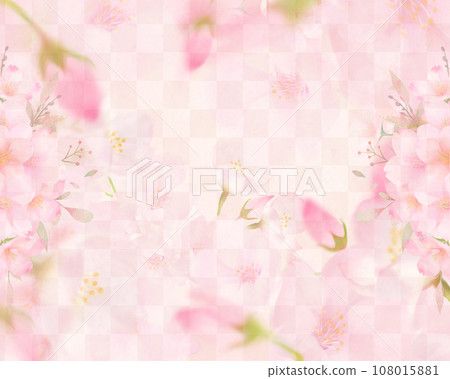 Beautiful cherry blossoms-Gold leaf-Checkered pattern-Japanese paper wallpaper-Glitter gold gorgeous background material frame 108015881