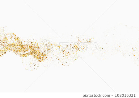 Gold glitter texture, white background. Gold particles in the form of an abstract wave flow. 108016321
