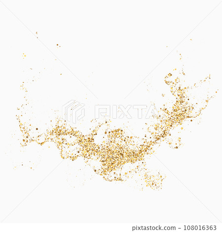 Scattered golden particles on a dark background. Festive background or design element. 108016363