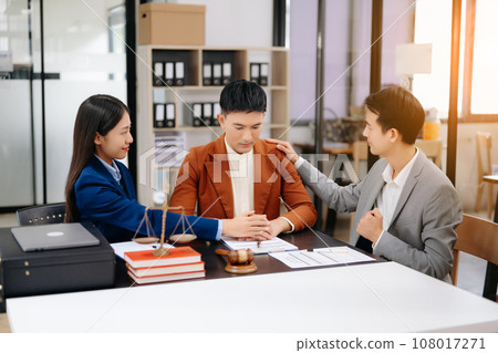 Consultation between a male lawyer and business customer, handshake after good deal agreement, Law and Legal concept.Good service cooperation . 108017271
