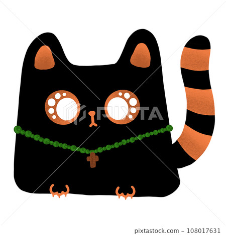 Halloween Cat With Wearing Cross And Rosary Cartoon illustration For Halloween Festival Decoration 108017631