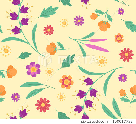 Seamless Pattern with Colorful Flowers for Blossom Background Concept Illustration 108017752