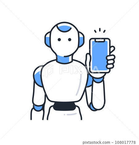 Simple vector illustration material of a humanoid AI robot with a smartphone 108017778