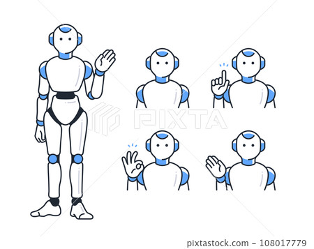 Simple vector icon illustration set material of humanoid AI robots in various poses 108017779