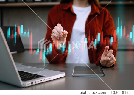 Attractive young european businessman using laptop with abstract forex chart. Investment and economy concept. in office Attractive young european businessman using laptop with abstract forex chart. Investment and economy concept. in office 108018133